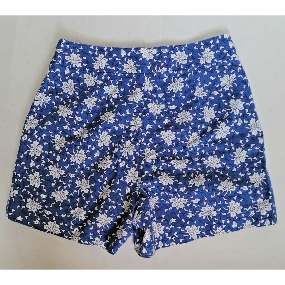 J Crew Womens Cotton Shorts Lined Size 4 High Rise Blue White Floral Excellent